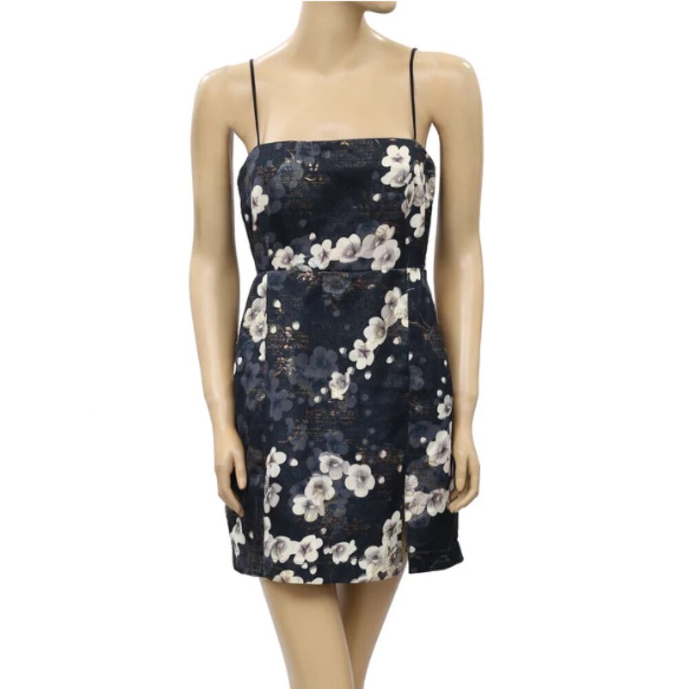 URBAN OUTFITTERS FLORAL PRINTED MINI DRESS 2 Dark Black Metallic Flowers S Prom
